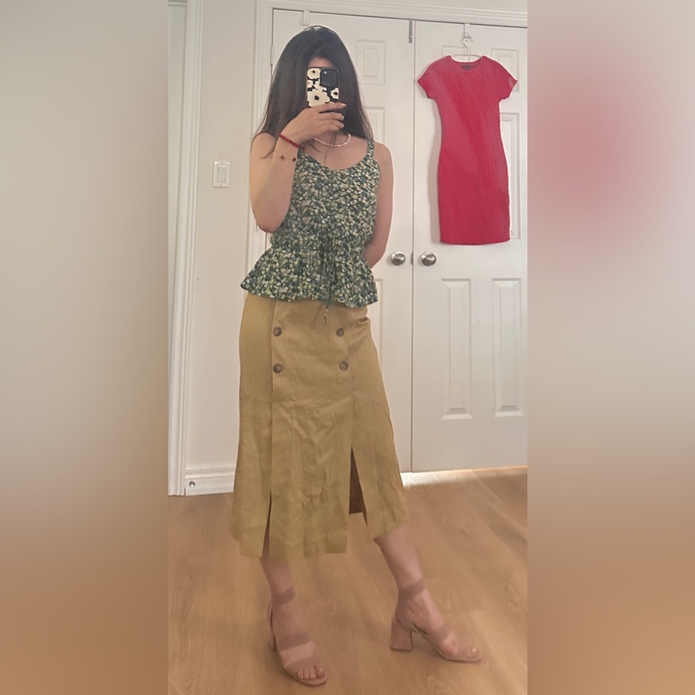 Brand new massino linen Button-Front Midi Skirt size 34 xsmall size 0